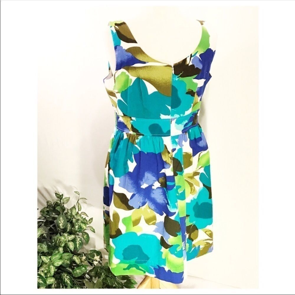 Signature by Robbie Bee Blue Green Floral Sleeveless Empire Waist Dress - Picture 2 of 6